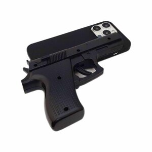 iPhone 14 Pro Max ピストル型 おもちゃ 拳銃 3D おもしろい イベント アイフォン アイホン 14 プロ マックス ケース カバー ブラック 黒色