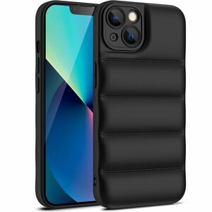 iPhone 15 (無印) ダウンジャケット風 アイフォン 15 アイホン 15 プニプニ感触 ソフト TPU ケース カバー 黒色 ブラック