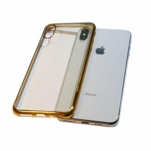 iPhone XS/X ジャケット クリアタイプ 無地 光沢 TPU ソフト アイフォン X アイホン XS ケース カバー ゴールド 金色