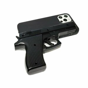 iPhone 11(無印)ピストル型 おもちゃ 拳銃 3D おもしろい ハロウィン イベント 11 アイフォン 11 アイホン 11 ケース カバー ブラック 黒色