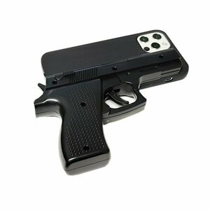 iPhone 15 (無印) ピストル型 おもちゃ 拳銃 3D 面白い ハロウィン イベント アイフォン アイホン 15 ケース カバー ブラック 黒色