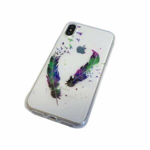 iPhone XS/X ジャケット 絵画絵柄 プリント 光沢 TPU ソフト アイフォン X アイホン XS ケース カバー 羽