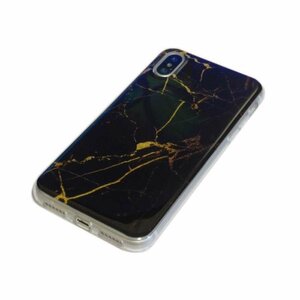 iPhone XS/X ジャケット 大理石柄 マーベル柄模様 光沢 TPU ソフト アイフォン X アイホン XS ケース カバー ブラック 黒色