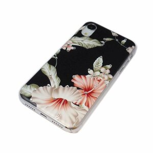 iPhone XR アイフォン XR アイホン XR キラキラ 絵画絵柄 可愛い かわいい プリント ラインストーン ケース カバー 黒背景の花柄