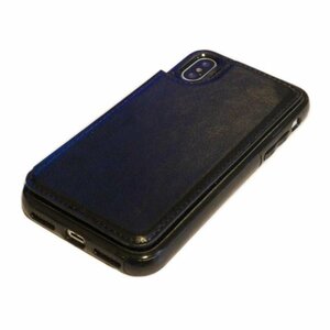 iPhone XS Max 背面カード入れ シンプル 無地 フェイクレザー 合成皮革 アイフォン アイホン XS マックス ケース カバー ブラック 黒色