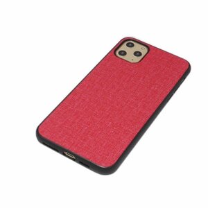 iPhone 11 Pro Max アイフォン アイホン 11 プロ マックス ジャケット キャンパス風 布風デザイン PU ケース カバー レッド 赤色
