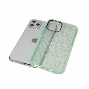 iPhone 11 Pro アイフォン アイホン 11 プロ ジャケット 水晶柄 ダイヤモンド柄 光沢 TPU ソフト ケース カバー クリアグリーン 透明/緑色
