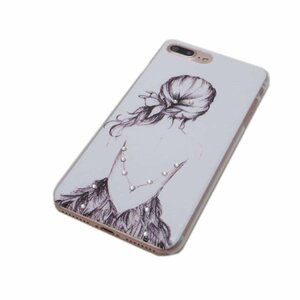 iPhone 8 Plus/7 Plus プラス キラキラ 絵画絵柄 可愛い かわいい プリント ラインストーン アイフォン アイホン ケース カバー 後姿の女性