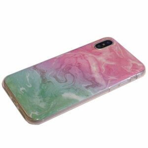 iPhone XS/X ジャケット 大理石柄 マーベル柄模様 光沢 TPU ソフト アイフォン X アイホン XS ケース カバー ピンクグリーン 桃色緑色