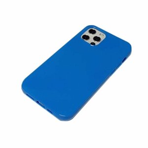 iPhone 12 Pro/iPhone 12 ジャケット シンプル 無地 光沢 TPU ソフト アイフォン 12 アイホン 12 プロ ケース カバー ブルー 青色