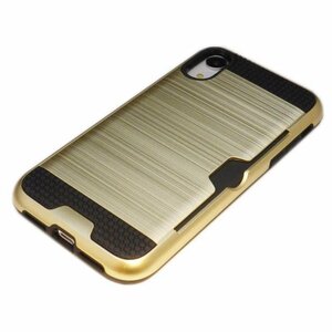 iPhone XR ジャケット カード入れ シンプル 無地 二重構造 ハード アイフォン XR アイホン XR ケース カバー ゴールド 金色