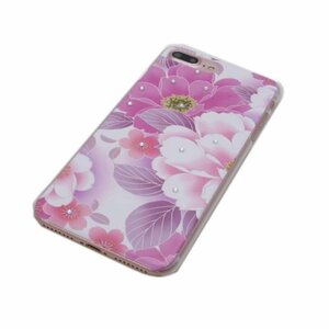 iPhone 8 Plus/7 Plus プラス キラキラ 絵画絵柄 可愛い かわいい プリント ラインストーン アイフォン アイホン ケース カバー ピンク花柄
