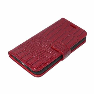 iPhone 13 mini 手帳型 スタンド カードいれ クロコ柄 鰐柄 わに模様 PUレザー アイフォン アイホン 13 ミニ ケース カバー レッド 赤色