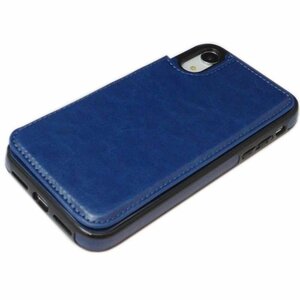 iPhone XR アイフォン XR アイホン XR ジャケット 背面カード入れ シンプル 無地 フェイクレザー 合皮レザー ケース カバー 紺色 ネイビー