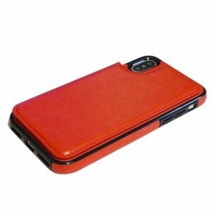 iPhone XS/X ジャケット 背面カード入れ シンプル 無地 フェイクレザー 合成皮革 アイフォン X アイホン XS ケース カバー レッド 赤色