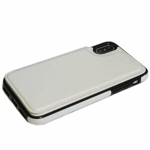 iPhone XS/X ジャケット 背面カードホルダー シンプル 無地 フェイクレザー 合皮革 アイフォン X アイホン XS ケース カバー ホワイト 白色