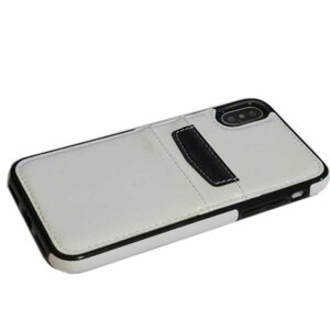 iPhone XS/X ジャケット 背面カードホルダー シンプル フェイクレザー 合皮革 アイフォン X アイホン XS ケース カバー ホワイト 白色