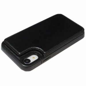 iPhone XR アイフォン XR アイホン XR ジャケット 背面カード入れ シンプル 無地 フェイクレザー 合成皮革 ケース カバーブラック 黒色