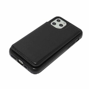 iPhone 11 Pro 11 プロ 背面カードいれ シンプル 無地 フェイクレザー 合成皮革 アイフォン アイホン ケース カバー ブラック 黒色