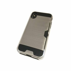 iPhone XS Max ジャケット カードいれ シンプル 無地 二重構造 ハード アイフォン アイホン XS マックス ケース カバー シルバー 銀色