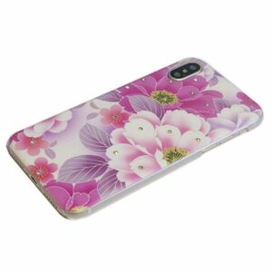 Art hand Auction Schutzhülle für iPhone XS/X mit Glitzer-Malmuster, niedlicher hübscher Druck mit Strasssteinen, rosa Blumenmuster, Zubehör, iPhone-Hüllen, Für iPhone XS