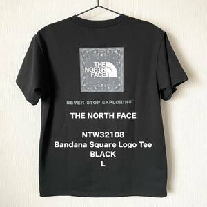 【レディース】THE NORTH FACE ザノースフェイス バンダナ スクエアロゴ Tシャツ バックプリント TEE 黒 ブラック L