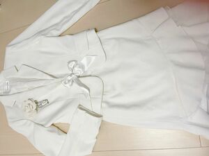 白ツイードスーツ ジャケットスカート フリルリボン入学式 卒業式 フォーマルスーツ スカートスーツ セットアップ スーツセレモニー