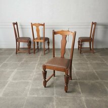 IZ71682N★張替済 4脚セット 英国 アンティーク ダイニングチェア 木彫刻 オーク 木製 ハイバック 椅子 サイドチェア イギリス クラシック_画像1