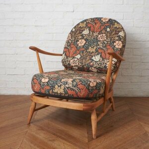 IZ50405F★張替済 ercol アームチェア ソファ シスルバック アーコール 英国 ヴィンテージ ラウンジチェア 椅子 ウィンザー William Morris