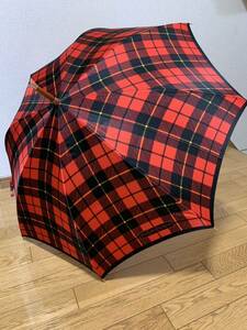 イヴ・サンローランサン 傘 60センチ YSL 赤 チェック柄 雨傘 女性用 