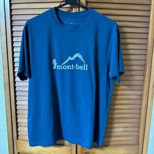 モンベル 半袖 Tシャツ メンズXL スポーツウエア 登山 キャンプ アウトドア 中古 ブルーグリーン トップス 速乾性 夏向き