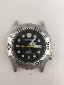 0508-0004　 中古☆SEIKO V736-6A10 腕時計 フェイスブラック ALBA AQUAGEAR クォーツ デイデイト アナログセイコー アルバ アクアギア