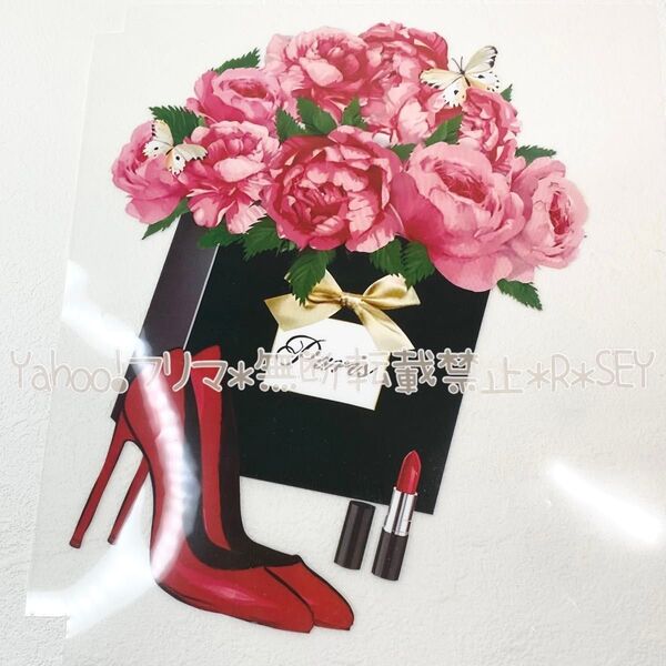 未使用 アイロン転写シート 一枚 薔薇 靴 ヒール