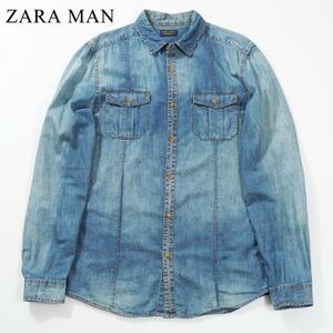 1円出品■ZARA MAN ザラ 春デニムシャツ M 春シャツ 薄手 ダンガリーシャツ (RU-35)