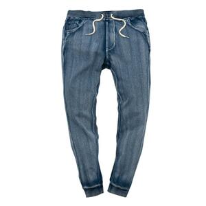 1円出品■INDIGO カットデニム ジョガーパンツ 裾リブ ストレッチ 青/LL 伸縮 スウェット ストレッチ サーフ ユニセックス 楽ちん