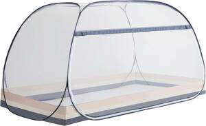 蚊帳（かや) テント式 ワンタッチ 一人用 箱型の蚊帳 底生地付き 虫/蚊よけ ムカデ対策 密度が高い 持ち運べる 組み立て簡単 