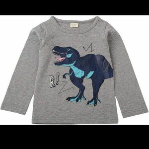 [LieLiestar] 子供服 tシャツ 長袖カットソー 恐竜プリント インナー 長袖 Tシャツ グレー　110cm