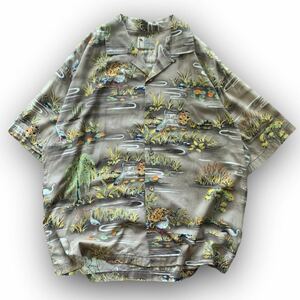 240417BRA97● Ohama Classic (L) Hawaiian Shirt ハワイアンシャツ ビンテージ vintage アロハシャツ ハワイアン 総柄 半袖シャツ