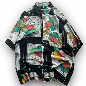 240401BRB80● 1990'S COMMANDER Rayon S/S Shirts ビンテージ vintage レーヨンシャツ 半袖シャツ 柄シャツ 総柄シャツ デザインシャツ