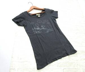 美品 送料込み Vintage SNOOPY ビンテージ スヌーピー スミクロ ブラック オーガニック コットン Tシャツ ( 黒 綿100％ カットソー 洗える