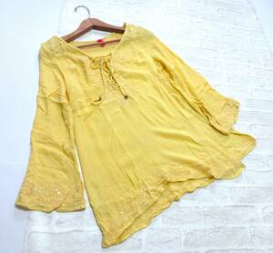  postage included! rosebullet Rosebullet yellow spangled biju- embroidery washer bru blouse ( cuff dump ru over ...)