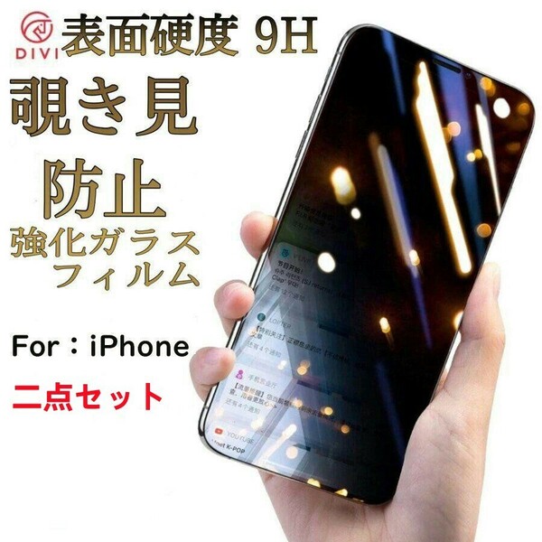 iPhone 15Pro 覗き見防止 強化ガラスフィルム 9H 二点セット
