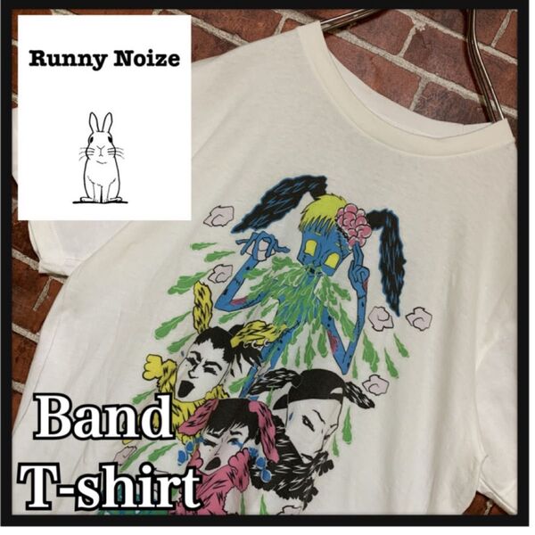 【希少】RUNNY NOIZE★ラニーノイズ★グラフィック★プリント★メロコア★吉本興業★バンドTシャツ★M★古着★ホワイト