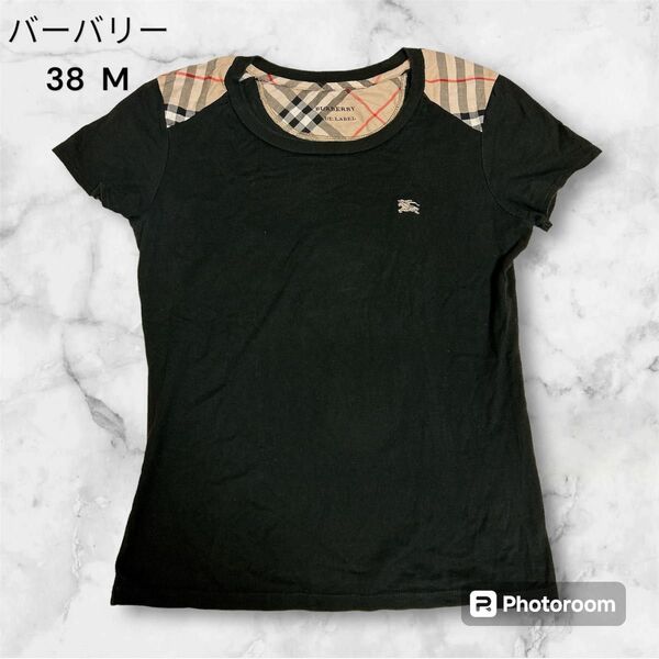 BURBERRY 半袖Tシャツ　黒　38 M ノバチェック　バーバリーブルーレーベル　チェック