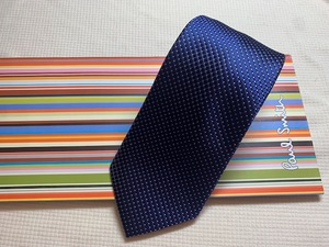 Paul Smith ポールスミスMade in Italy ネクタイ濃紺小さいドット柄シルク100