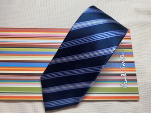 Paul Smith Paul Smith Made in Italy necktie dark blue blue stripe pattern silk 100