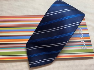 Paul Smith Paul Smith Made in Italy necktie black blue stripe pattern silk 100