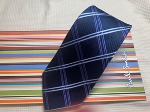 Paul Smith Paul Smith Made in Italy necktie navy blue white check pattern silk 100