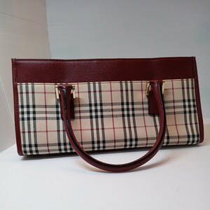 ③ BURBERRY Burberry noba проверка парусина ручная сумочка парусина × кожа красный 