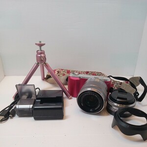 ④ SONY ソニー　ミラーレス一眼カメラNEX-C3　ピンク　本体・レンズキット3点セット SEL1855・ SEL16F28